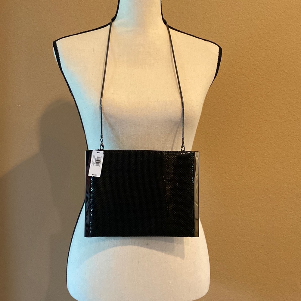 NWT Express Black Metal Mesh Clutch Purse with detachable strap